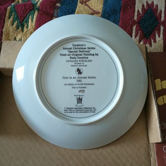 Rudy Escalera "Special Delivery" 1st Christmas Series Porcelain Plate 1982 Boxed - Picture 4 of 8